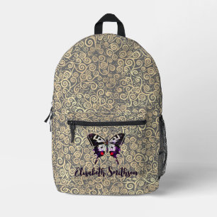 Vintage Butterfly-Graue und Gold-Wirbel Ihren Name Bedruckter Rucksack