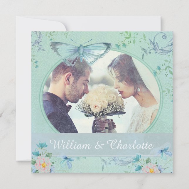 Vintage Butterfly Invitation Custom Photo Einladung (Vorderseite)