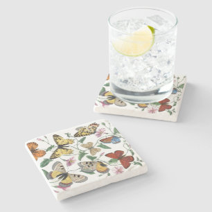Vintage Butterfly & Moth-Malerei Steinuntersetzer