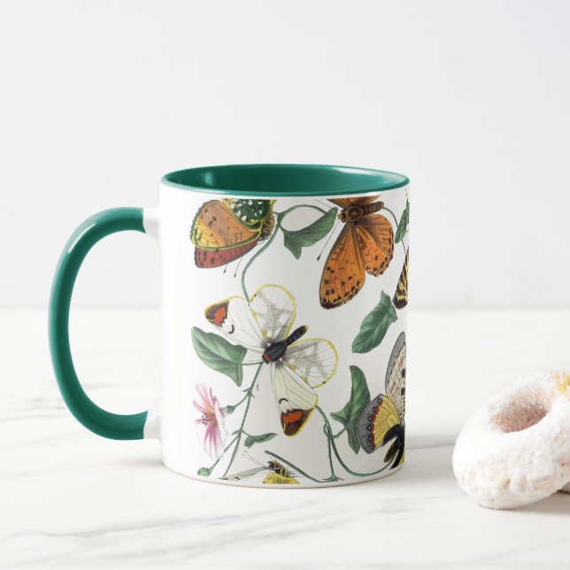Vintage Butterfly & Moth-Malerei Tasse (Mit Donut)