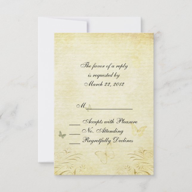 Vintage Butterfly Wedding RSVP Karte (Vorderseite)