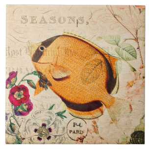 Vintage Butterflyfish Illustration Fliese