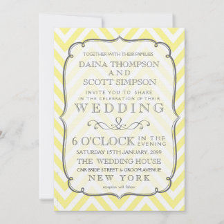 Vintage Buttergelbe Zickzack Streifen Hochzeit Einladung