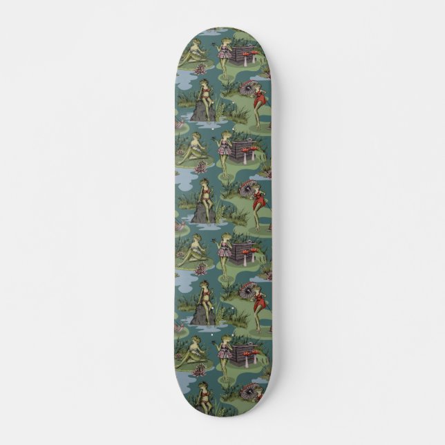 Vintage Button-Up-Girl-Frösche Skateboard (Vorne)