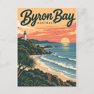 Vintage Byron Bay Australien Leuchtturm Strand Postkarte