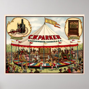 Vintage C.W. Parker Dampf-Reitgalerie Poster