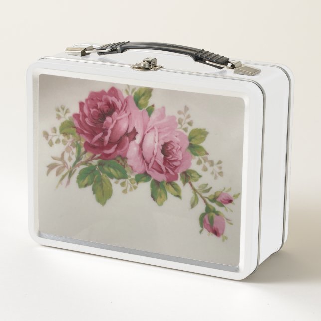 Vintage Cabbage Rose Elegance Metal Lunchbox (Vorderseite)