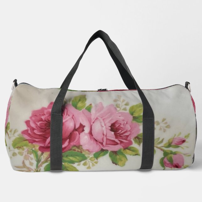 Vintage Cabbage Rose Elegante Duffle Tasche (Vorderseite)