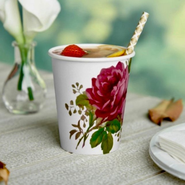 Vintage Cabbage Rose  Eleganz-Papierbecher Pappbecher (Paper Cup 8 oz capacity. FDA compliant. Ideal for cold and warm beverages.  Printed in USA.)
