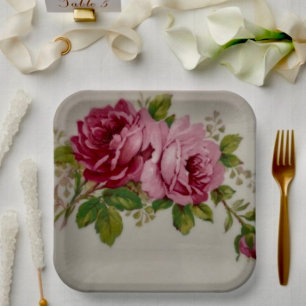 Vintage Cabbage Rose Eleganz Papierplatte Pappteller