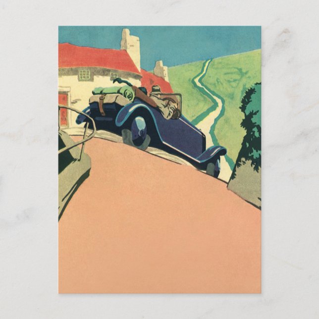 Vintage Cabrio-Straße im Land Postkarte (Vorderseite)