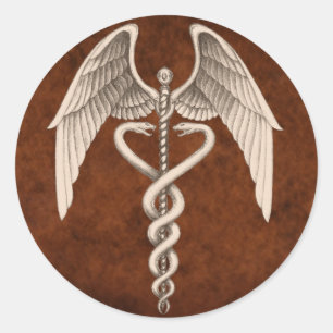 Vintage Caduceus Medizin Symbol Geschäftsetiketten Runder Aufkleber