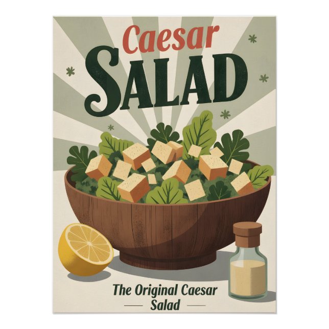 Vintage Caesar Salad Poster – Retro Kitchen Art (Vorderseite)