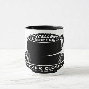 Vintage-Café-Coffeeschild-Tasse schwarz und weiß Tasse