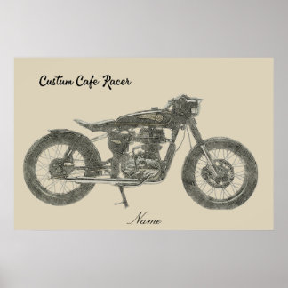 Vintage-Cafe-Racer-Motorrad im illustrierten Druck Poster