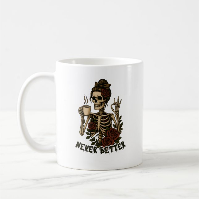 Vintage-Café-Skelett-Rosen-Kunst Kaffeetasse (Links)