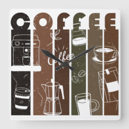 Vintage-Café-Typografie-Illustration Handgezeichne Quadratische Wanduhr