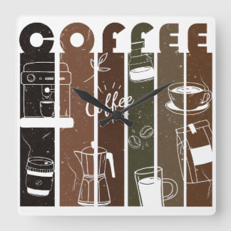 Vintage-Café-Typografie-Illustration Handgezeichne Quadratische Wanduhr
