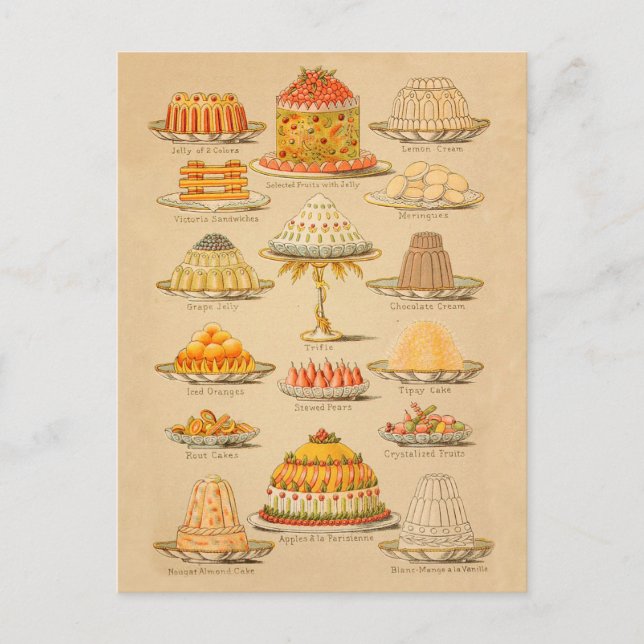 Vintage Cakes Illustration Kochgeschichte Postkarte (Vorderseite)