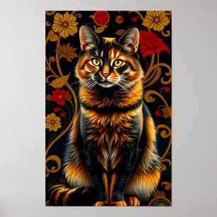 Vintage Calico-Katze im goldenen Schatten Poster