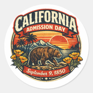Vintage California Eintrittstag Retro-Bär & Mohn Runder Aufkleber