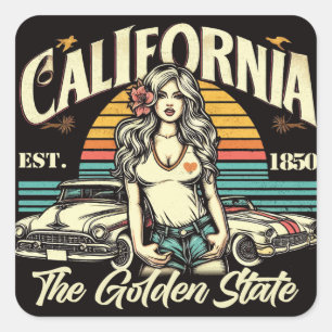 Vintage California Girl Quadratischer Aufkleber
