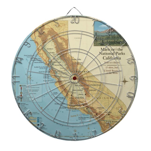 Vintage California National Parks Map Art Dartscheibe (vorne)