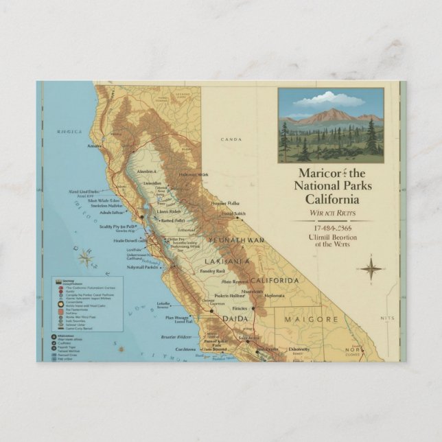 Vintage California National Parks Map Art Postkarte (Vorderseite)