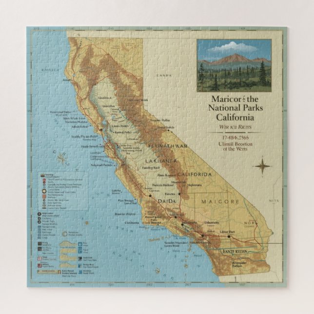 Vintage California National Parks Map Art Puzzle (Vertikal)
