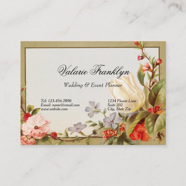 Vintage Calling Card Event Planner Tulips Rose Visitenkarte (Vorderseite)