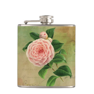 Vintage Camellia Französischer Botanischer Druck Flachmann