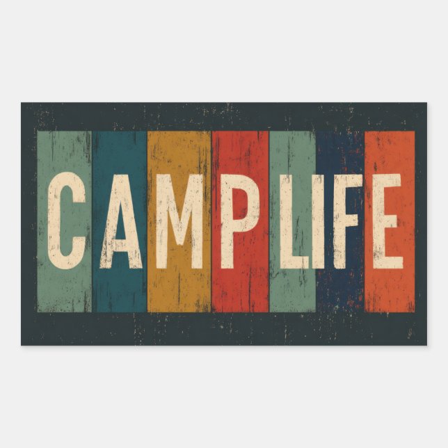 Vintage Camp Life Typography Rechteckiger Aufkleber (Vorderseite)