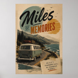 Vintage-Camper-Küstenstraßen-Reiseerinnerungen Poster