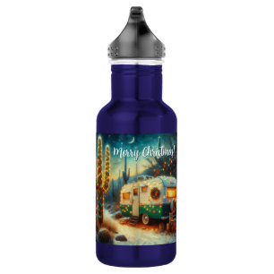 Vintage Camper Saguaro Kaktus Weihnachten Blau Grü Edelstahlflasche