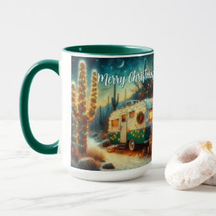 Vintage Camper Saguaro Kaktus Weihnachten Blau Grü Tasse