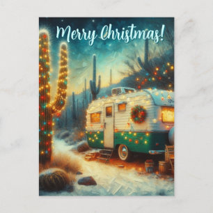Vintage-Camper Saguaro-Kaktus Weihnachten Wüste Postkarte