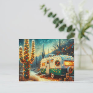 Vintage-Camper-Weihnachten in der Wüste Saguaro-Ka Feiertagspostkarte