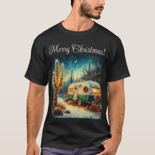 Vintage-Camper-Weihnachten in der Wüste Saguaro-Ka T-Shirt