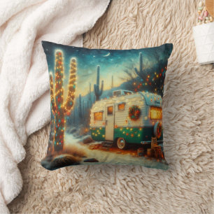 Vintage-Camper-Weihnachten-Wüsten-Saguaro-Kaktus Kissen