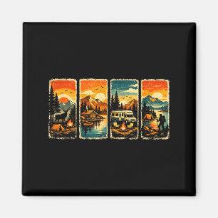 Vintage-Camper-Wildlife-Berg-Grafik-Sonnenuntergan Magnet