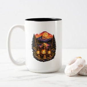 Vintage Camping Laternen Bergsonne Wildernis Zweifarbige Tasse