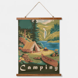 Vintage Camping Poster Outdoors Adventure Nature Wandteppich Mit Holzrahmen