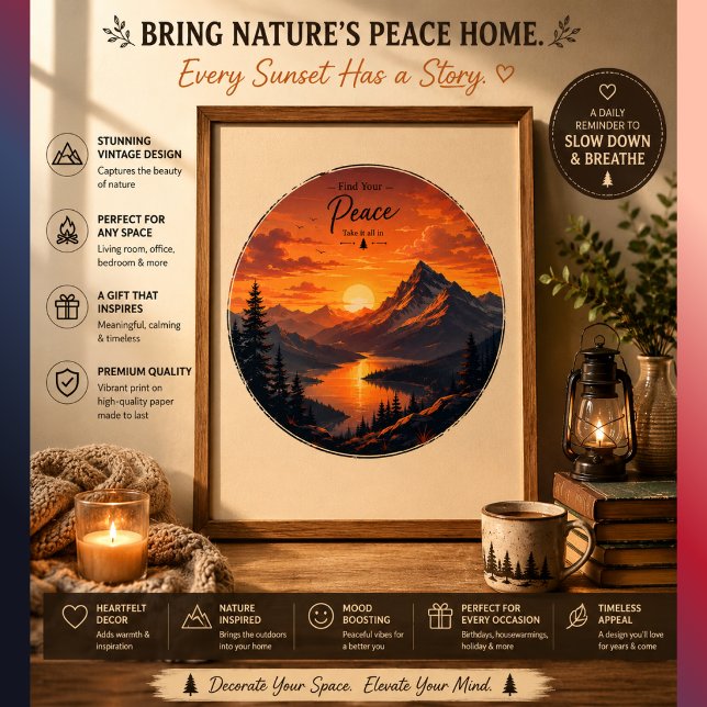 Vintage-Camping-Sonnenuntergangs-Plakat | Rustikal Poster (Von Creator hochgeladen)