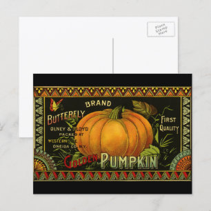 Vintage Can Label Art, Butterfly Pumpkin Vegetable Postkarte