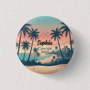 Vintage Cancun 2026 Tropischer Sonnenuntergang am Button