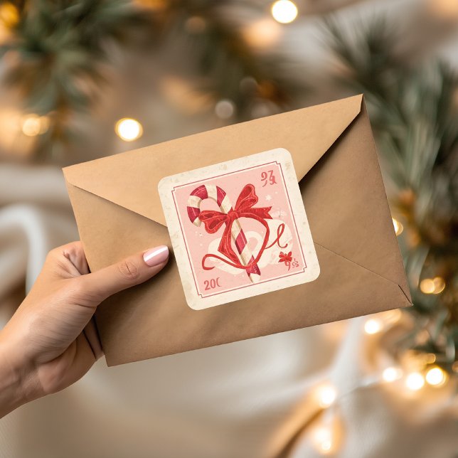 Vintage Candy Cane Christmas Quadratischer Aufkleber (Von Creator hochgeladen)