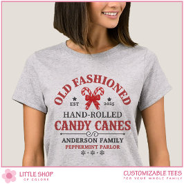 Vintage Candy Cane Customizable Family Christmas T-Shirt