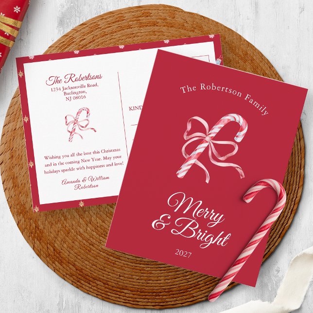 Vintage Candy Cane “Merry & Bright” Christmas Card Einladungspostkarte (Von Creator hochgeladen)