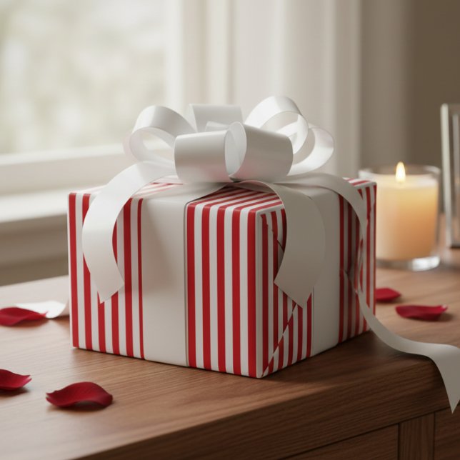 Vintage Candy Cane Stripe Red And White Geschenkpapier (Vintage Candy Cane Stripe Red And White Wrapping Paper)