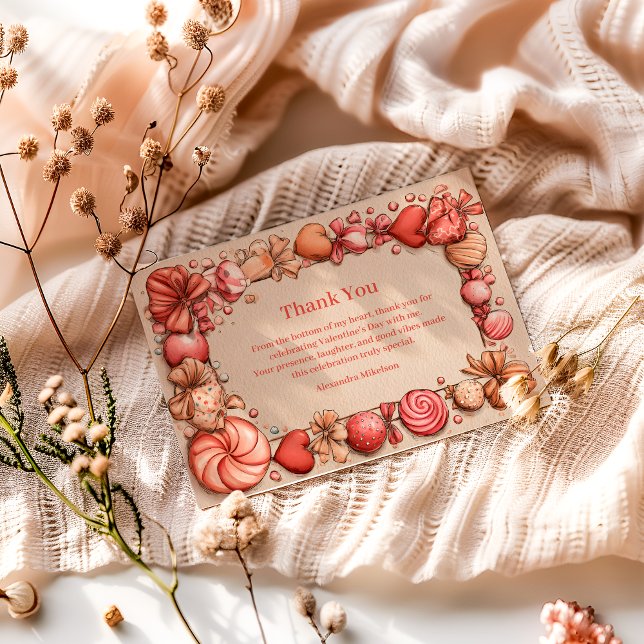 Vintage Candy Hearts Valentine Party Dankeskarte (Von Creator hochgeladen)